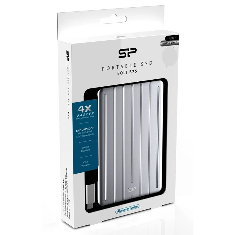 Внешний SSD накопитель Silicon Power Bolt B75 SP256GBPSDB75SCS 256GB USB 3.1 Type C 2.5&quot Silver|Внутренние