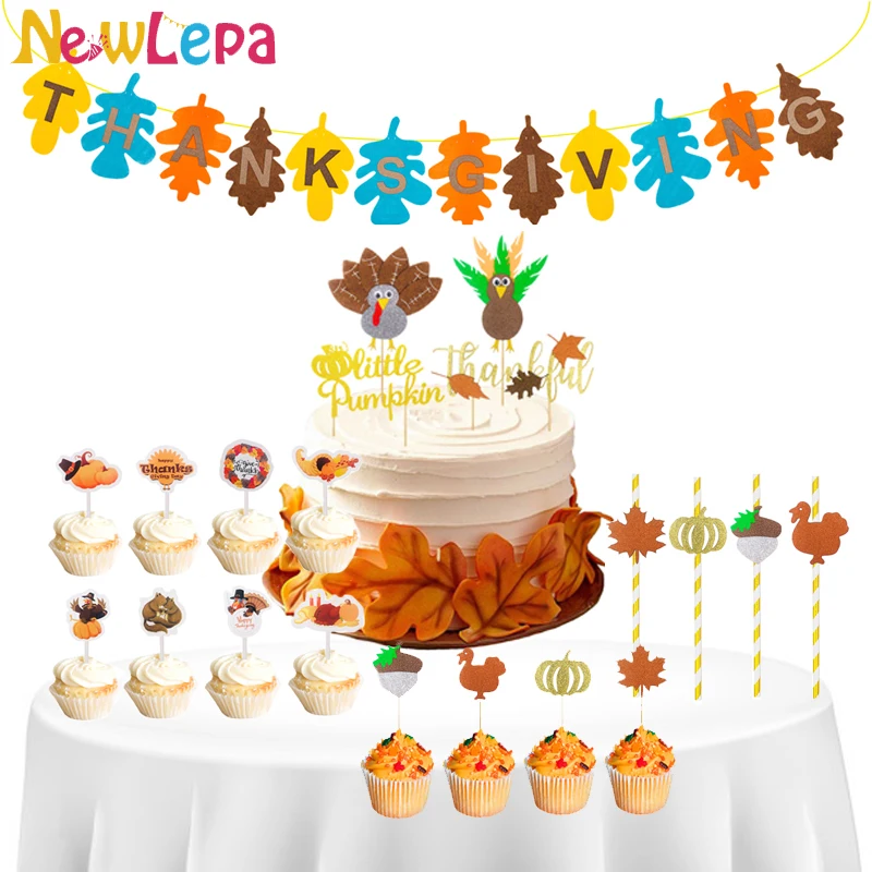 Newlepa кленовый лист на День Благодарения баннер нетканый Турция благодарения торт