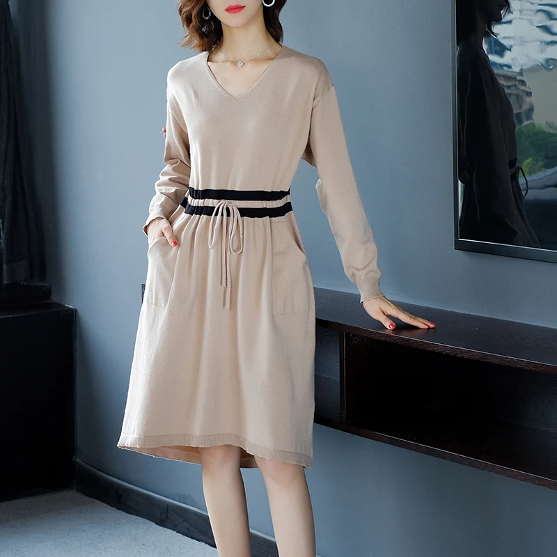Lady Sweater Dress 2019 Autumn Female Long Elegant Knit Pullovers | Женская одежда