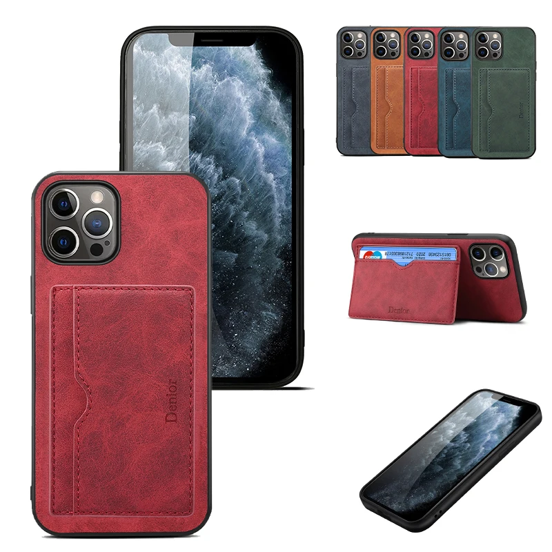 

Luxury Ultra Thin New Phone Case For iPhone 13 Mini Pro Max Solid Color Magnetic With Card Slot Bracket Shockproof Leather Cover