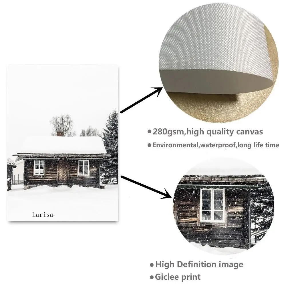

Nordic Poster Christmas Home Decor Forest Snow Landscape Wall Art Canvas Painting Winter Wooden House Picture Living Room Decor