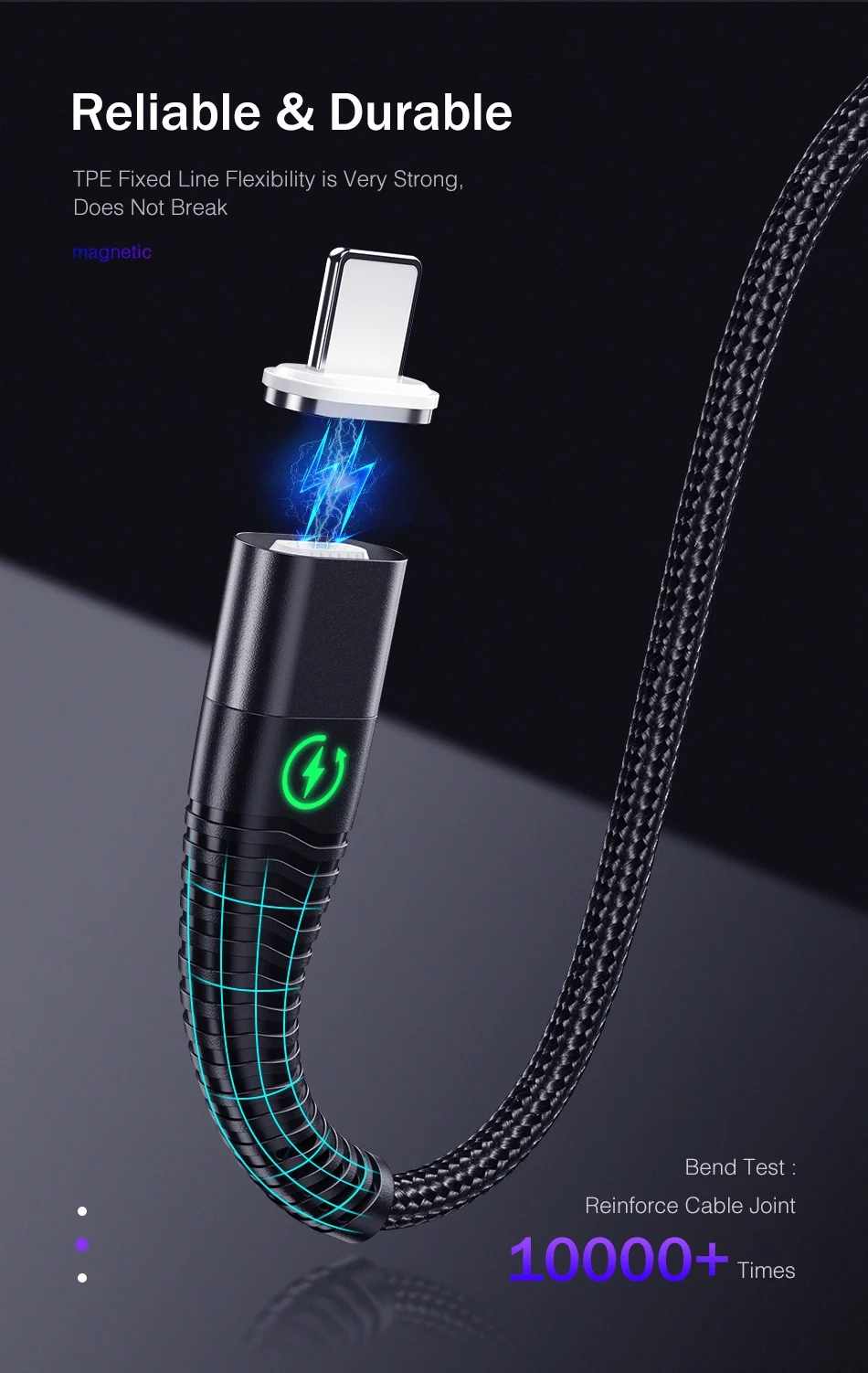 Rock Usb type-C кабель 1 м 2 м светодиодный магнитный кабель для быстрой зарядки для samsung Galaxy S9 S8 Plus Note 9 8 OnePlus 7 Pro зарядный кабель