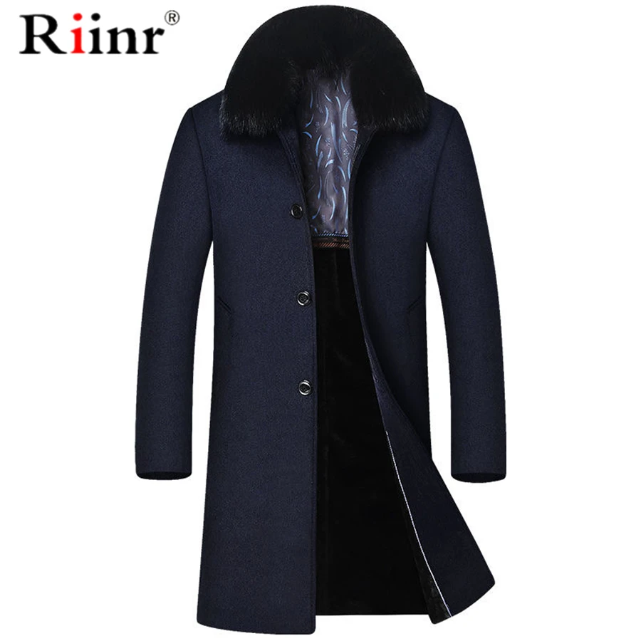 Мужское шерстяное пальто бренд Riinr зимнее съемное однотонное мужское со съемным