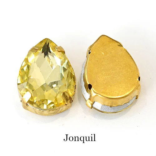 Jonquil Teadrop стеклянные стразы для шитья страз с золотыми каплевидными каплями, много цветов, стразы для пришивания, свадебные украшения E7068 - Цвет: Jonquil