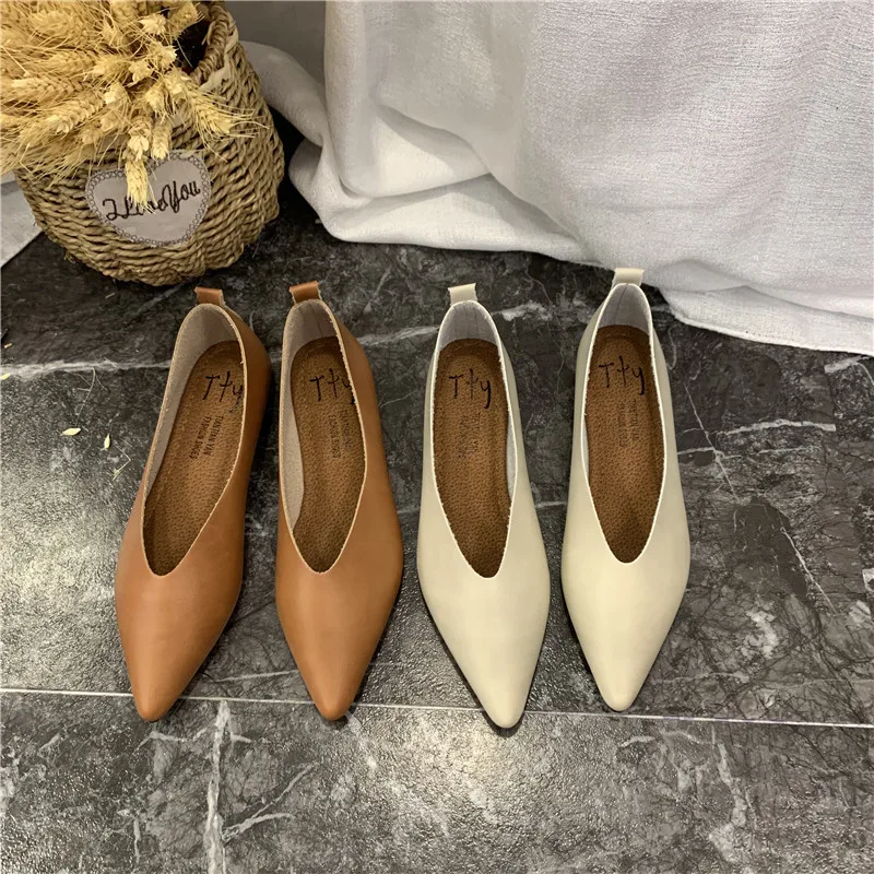

2021 Autumn New Comfortable Lady Flat Shoes Retro Brief Pointed Toe Flats Female Women Footwear Comfort Ladies Loafers Shoes