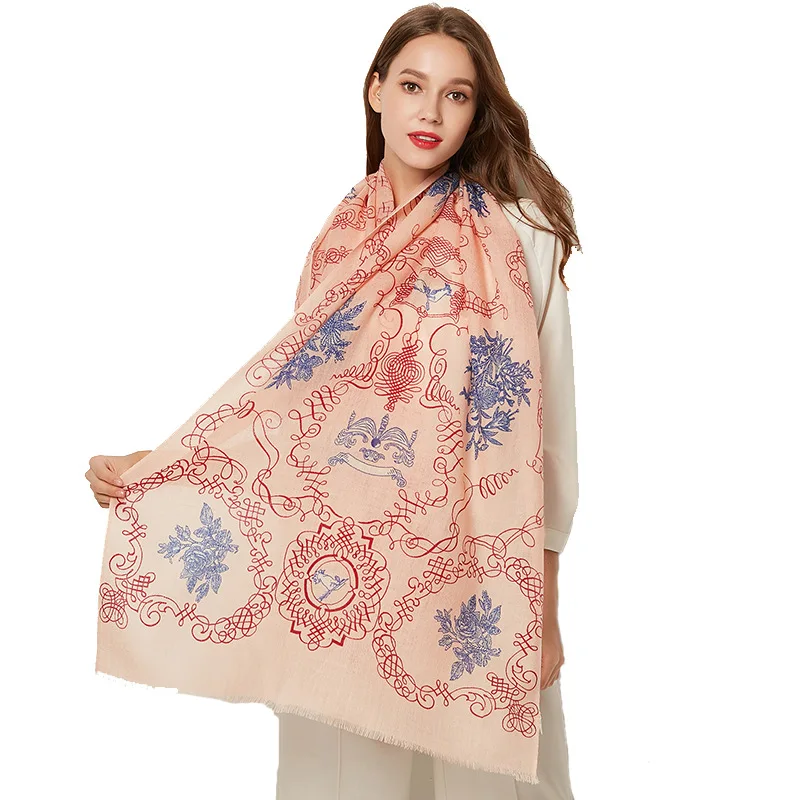 

Wool scarf printing to increase shawl warm scarf for autumn and winter women's dual-use long wild new scarf