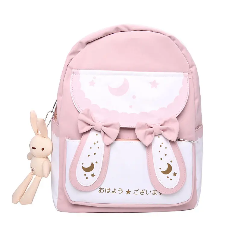 

Canvas Female Laptop Backpacks Cartoon Women School Bags Cute Rabbit Ladies Backpack Fashion Bow Teenage Girls Student Book Bags