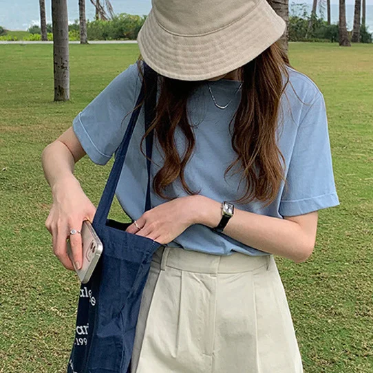 

Candy-colored Short-sleeved T-shirt Women 2021 Summer Women's Tops New Loose Cotton Korean Wild Niche Ins Tide LX027