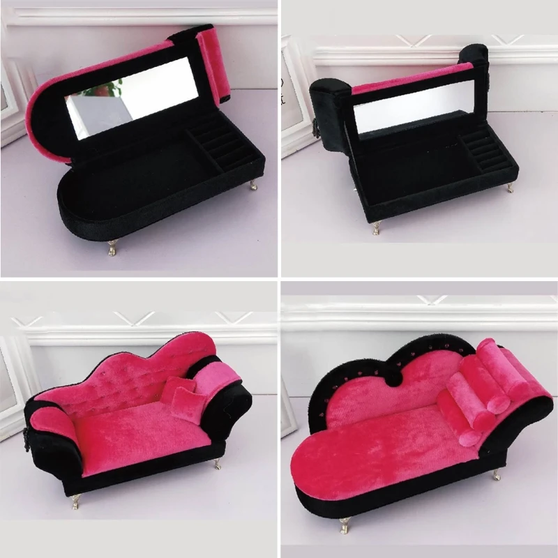 

1/6 Dollhouse Fancy Couch Sofa Rose Pink Jewelry Storage Organizer Box Flip Can Open Compartments Armchair Sofa Box Gift