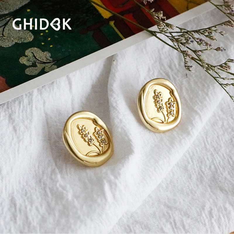GHIDBK простые листья цветок серьги гвоздики для женщин геометрические Монета диск