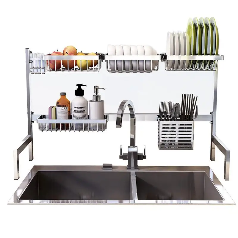 

83cm Tank Drainage Rack Bowl and Dish Rack 304 Stainless Steel Foldable Kitchen Rack Accommodates Supplies Sink Organizer