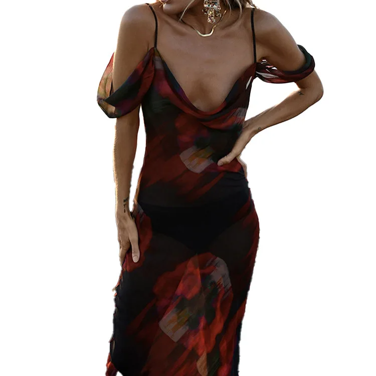 

2021 Summer New Fashion Improved Temperament Commuter Seaside Holiday Style Sling High Waist Dress Women