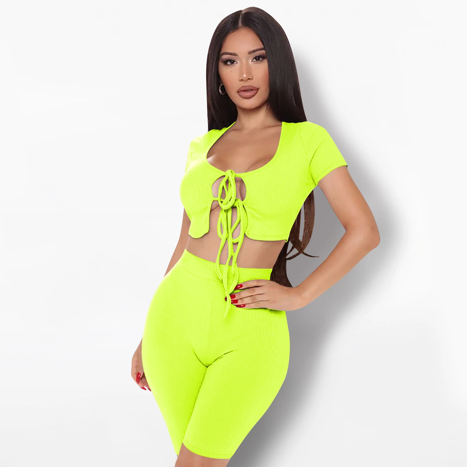 Комплект из двух предметов женский новый однотонный трикотажный облегающий