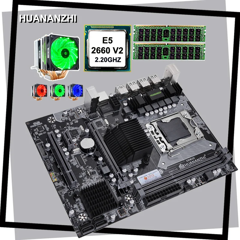 Дешевая материнская плата в комплекте HUANANZHI X79 материнская плата с Intel Xeon E5 2660 V2 с 6 тепловыми трубками кулер ram 16G DDR3 1600 REG ECC