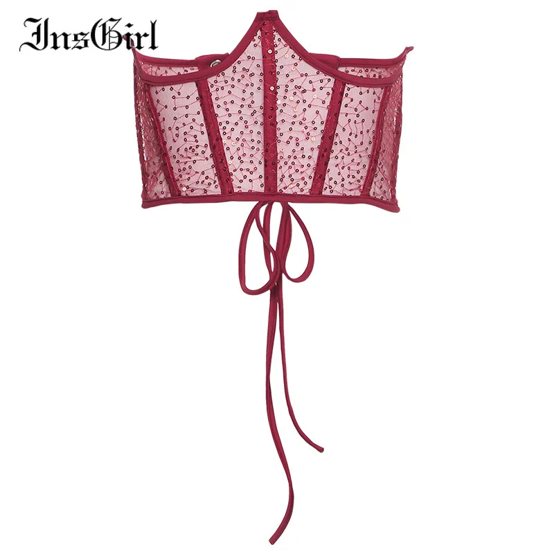 

InsGirl Streetwear Sexy Lace Corset Women Harajuku Fashion Vintage See Through High Waist Slim Bodycon Camis Cummerbunds Female