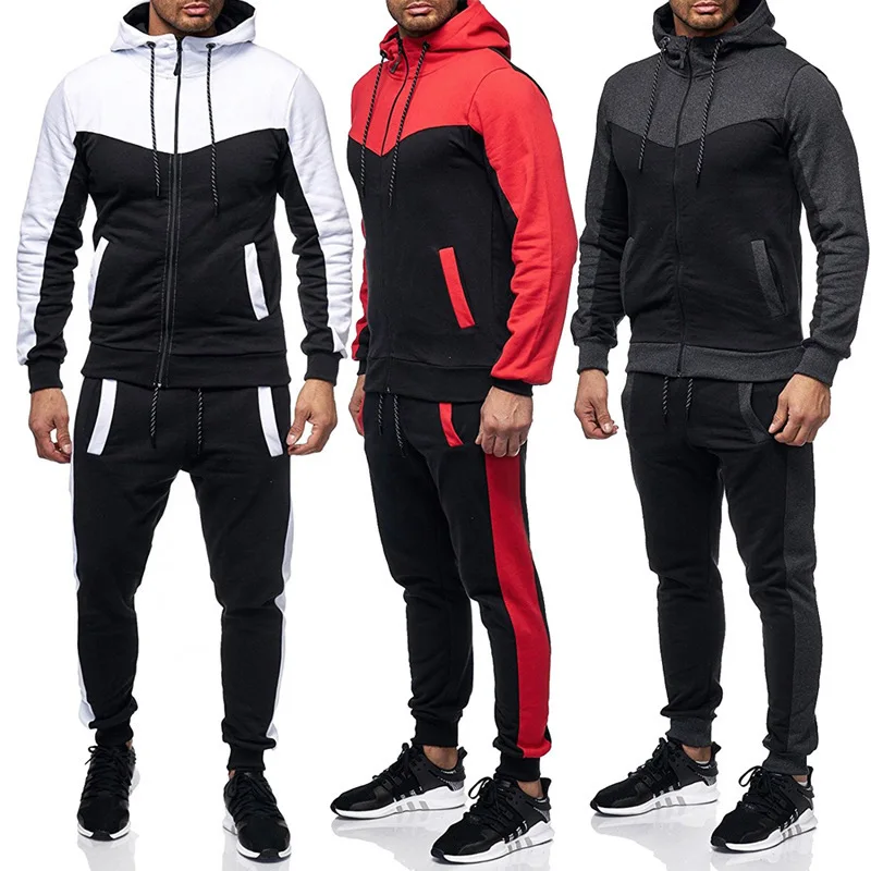 

Men Casual Sets 2021 Spring New Solid Splice Jogger Tracksuit Zipper Hoodies+Pants 2PC Sets Men's Sportswear Sport Suit Clothing