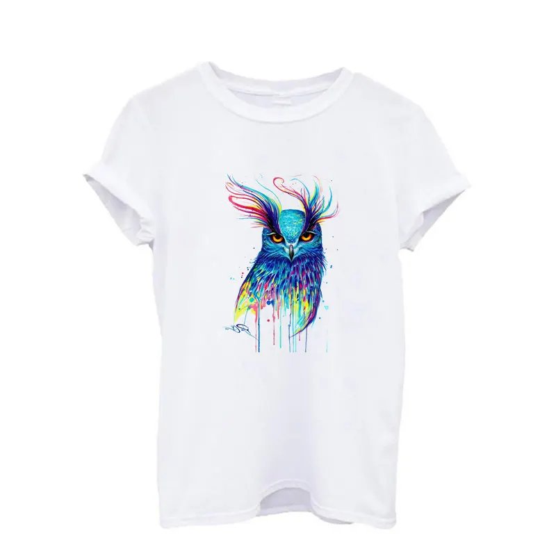 

Women T-shirt Watercolor Print Animal Woman Print White Casual O-Neck Short Sleeve Hipster T shirt graphic t shirts