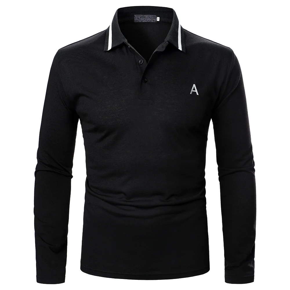 

New Design Embroidery Solid Color Polo Shirt Men Fashion Turn Down Collar Long Sleeve Men's Polo Shirts Casual Streetwear Tops