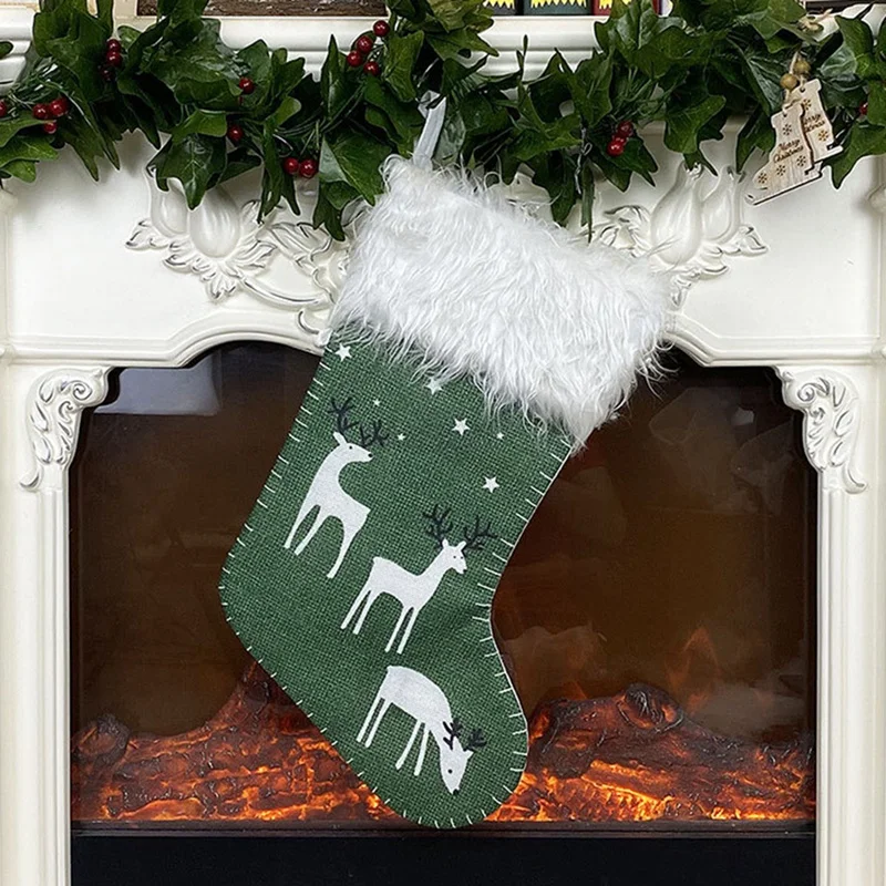 

4-Piece Set Christmas Stocking Ornaments Candy Gift Bag Imitation Printing Deer Christmas Stocking Christmas Decoration