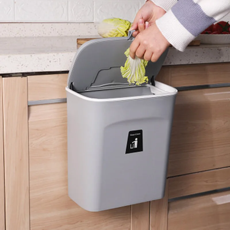 Household wall-mounted kitchen garbage storage sliding cabinet door with lid can large anti-odor hanging plastic bucket | Дом и сад
