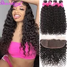 Прозрачные кружевные фронтальные с пряди бразильские волнистые пряди с фронтальной 100% Remy человеческие волосы с закрытием Shuangya волосы