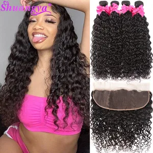 Прозрачные кружевные фронтальные с пряди бразильские волнистые пряди с фронтальной 100% Remy человеческие волосы с закрытием Shuangya волосы