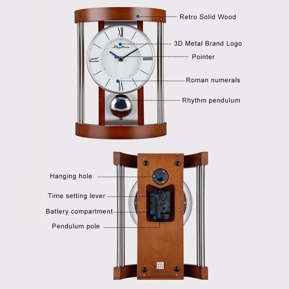 Современные настольные часы RHYTHM высококачественные коричневые из массива