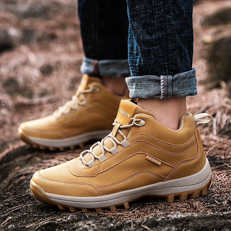 

Мужские кожаные кроссовки на шнуровке, черные брендовые водонепроницаемые кроссовки для улицы и походов, большой размер 39-48, для осени и зим...