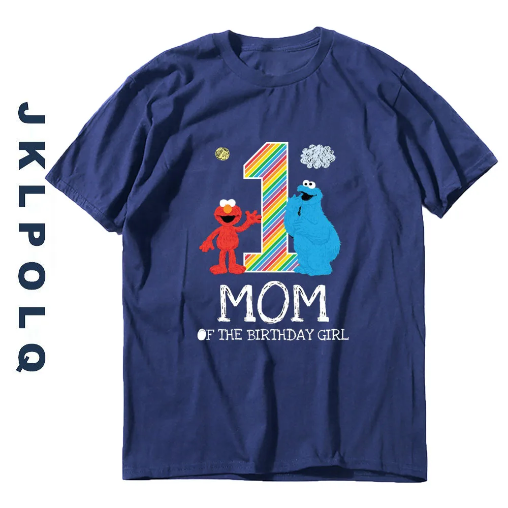 

JKLPOLQ T-Shirt Women's Summer EU Size XS-3XL Sesame Street Rainbow 2nd Birthday Mom T-Shirt Printing Tops