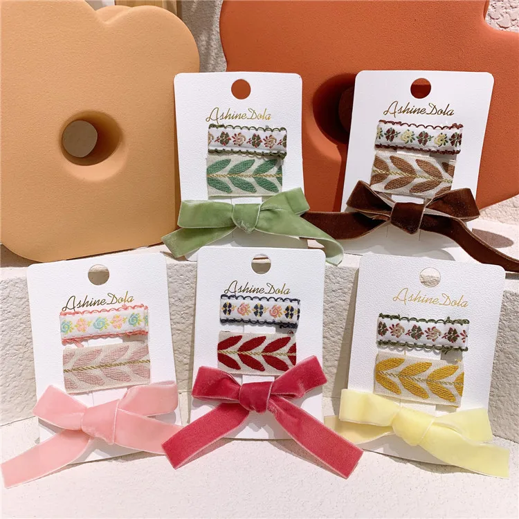 

Children's Fabric Embroidery Hair Clips Bb Clips Baby Girls Accessories Set Headdress Kids Hair Styling Tools Barrettes 3pcs