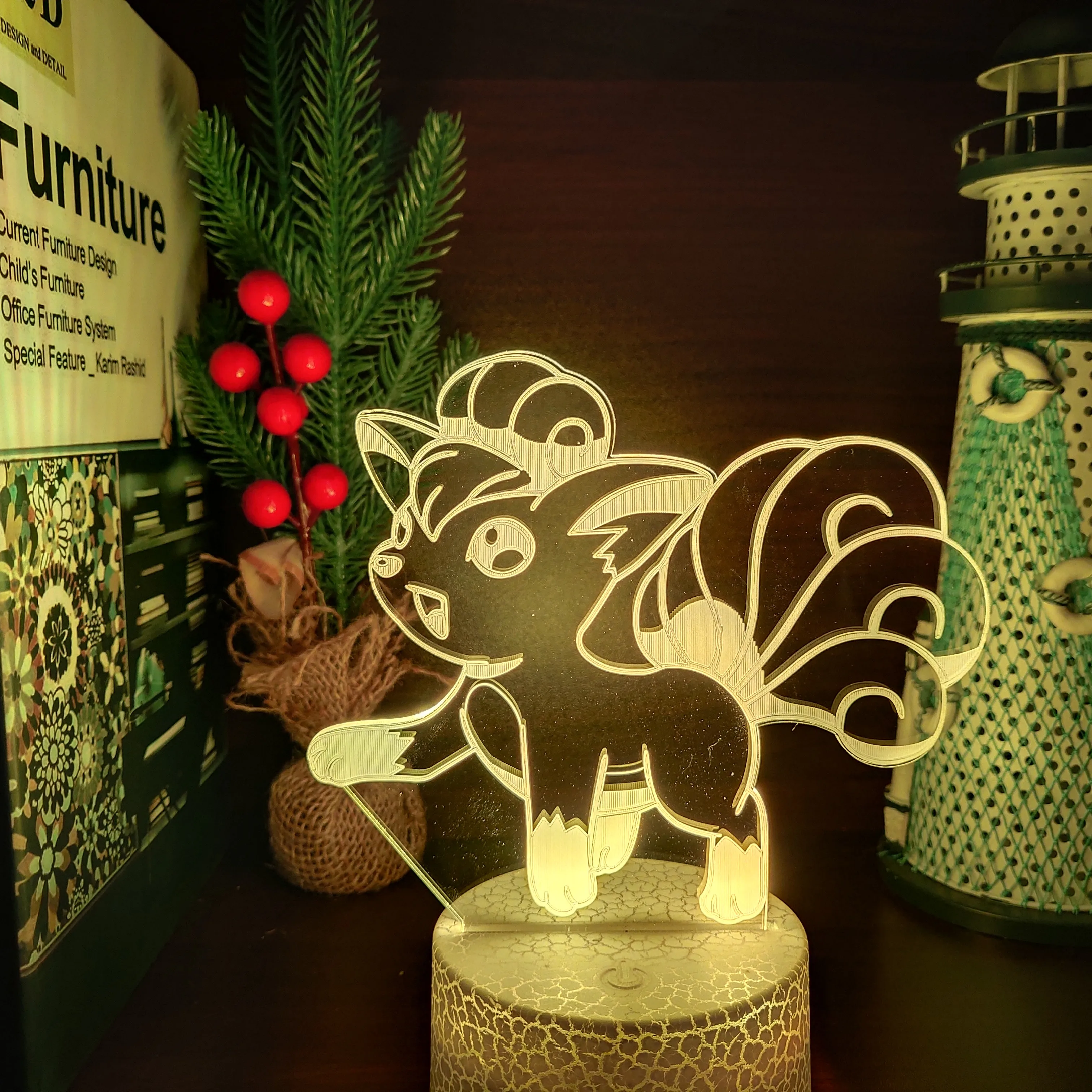 Pokemon Vulpix 3d Illusion Lamp Cartoon Led Night Light Colorful Touch Table Children's Bedroom Decor Lamps Kids Child Gift - купить по