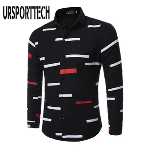 URSPORTTECH Мужская рубашка с длинным рукавом, Повседневная рубашка, Весенняя мода, необычный узор, отложной воротник, приталенная рубашка, мужская одежда