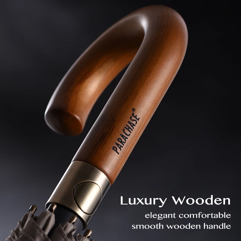 Двойной Ветрозащитный Зонт с длинной деревянной ручкой 8 ребрами для мужчин и