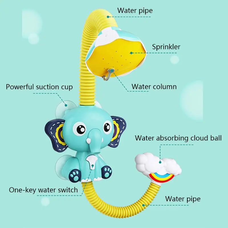 

2021 New Cute Elephant Pattern Faucet Baby Water Game Shower Head Electric Water Spray Toy for Kids Swimming Bathroom Bath Toys