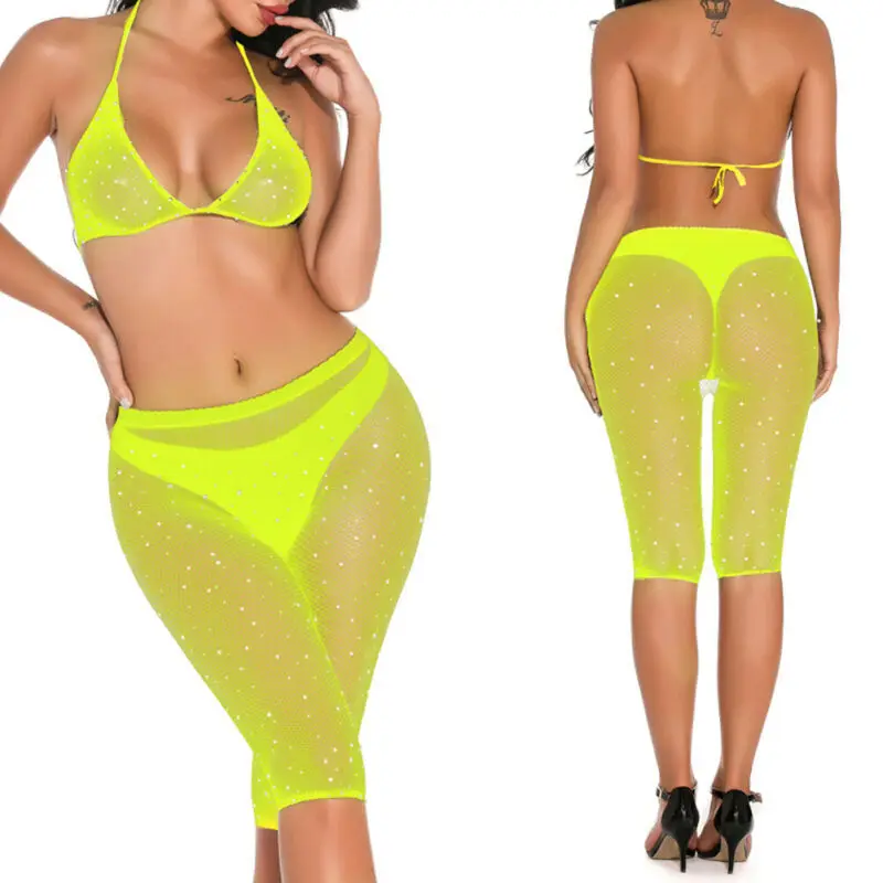 

Women Mesh Lingerie Dress Nightwear Underwear Sleepwear Fishnet Babydoll Set New /BY