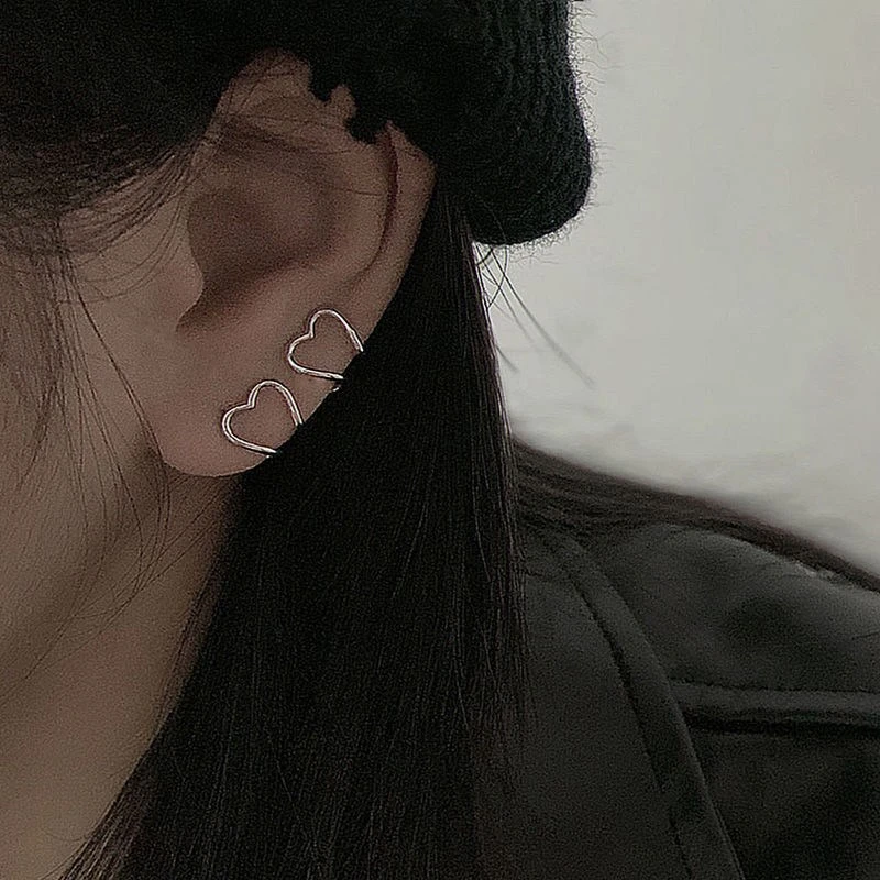 2022 Korea Silver Color metal Geometric Heart Ear Cuff Stackable Simple C-shape Clip Earrings Women Aesthetic Jewelry | Украшения и