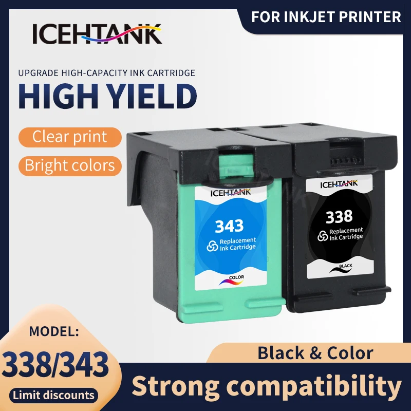 Icehtank 338XL 343XL Ink Cartridges for HP 338 343 XL Deskjet 460c 5740 5745 6520 6540 6620 6840 9800 6200 6210 5480 Printer