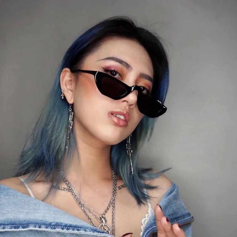 Солнцезащитные очки кошачий глаз женские уникальные винтажные узкие солнечные в