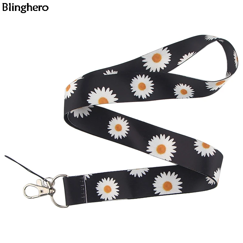 

20pcs/lot Blinghero Daisy Flower Lanyards For Keys Phone Neck Strap Hang Rope Student Badge Holders Keychains Lanyard BH0163