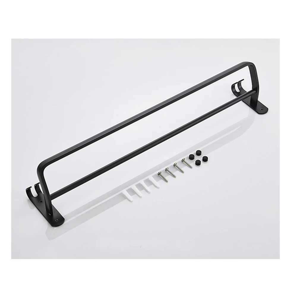 Черные двойные полки для полотенец ванной комнаты экономия места настенный