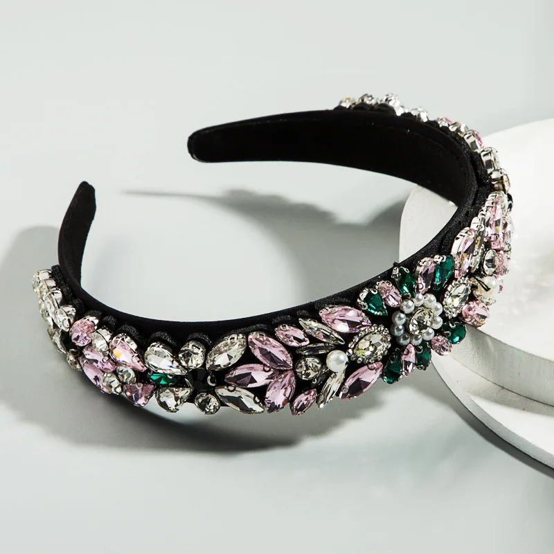 

Luxury Crown Baroque Pearl Rhinestone Tiara Hairbands For Women Hair Accessories For Girls Headband Colorful Crystal Headdress
