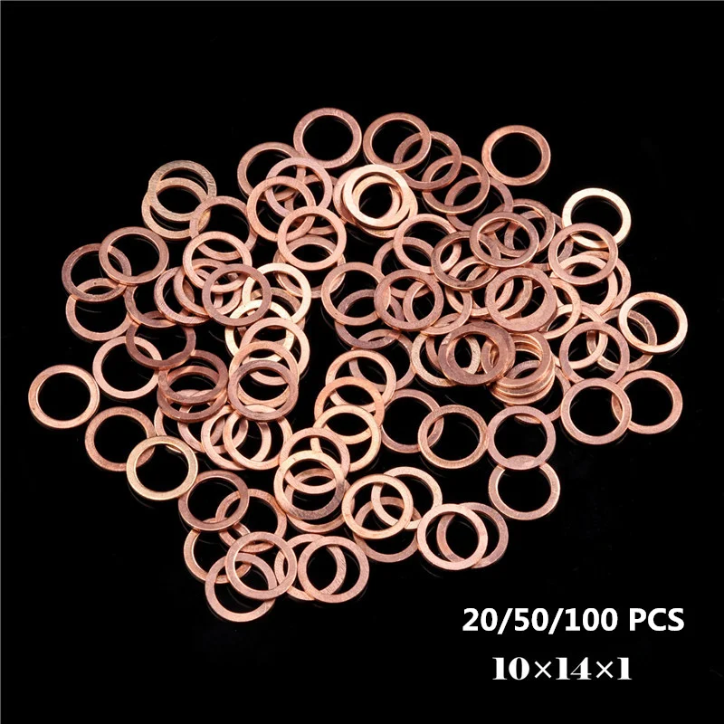 

100/50/20Pcs Copper Sealing Washer 10*14*1MM Solid Gasket Sump Plug Oil For Boat Crush Washer Flat Seal Ring Tool Accessories