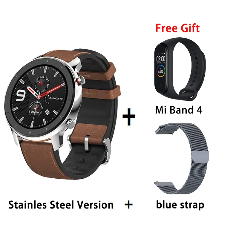[Глобальная версия] Huami Amazfit GTR 47 мм 42 мм gps Смарт часы мужские 5ATM водонепроницаемые Смарт часы 24 дня батарея - Цвет: S add blue strap