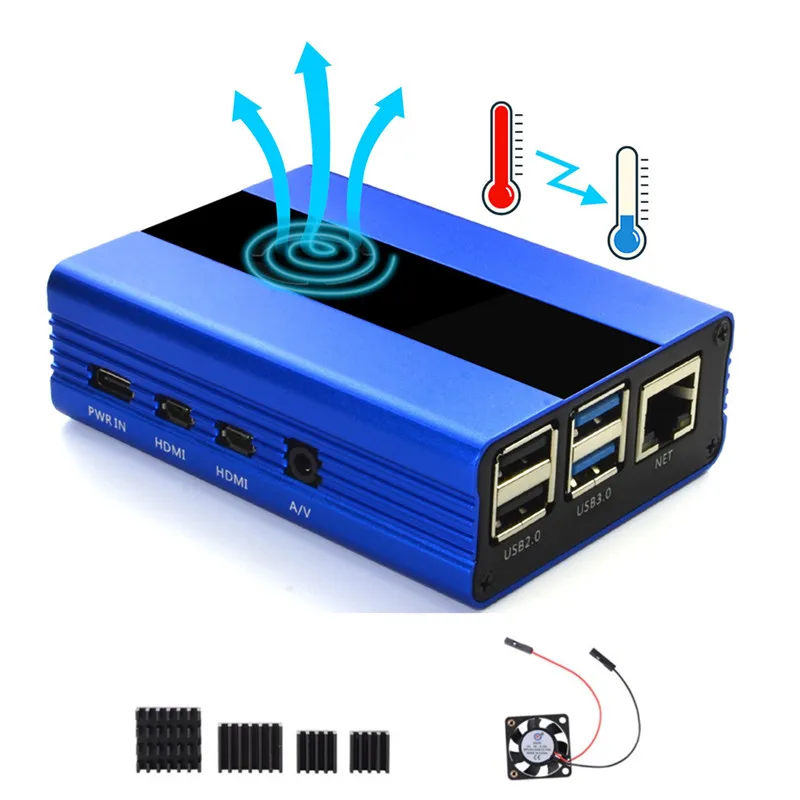 Алюминиевый Чехол Raspberry Pi с вентилятором для Raspberry Pi 4 Модель B