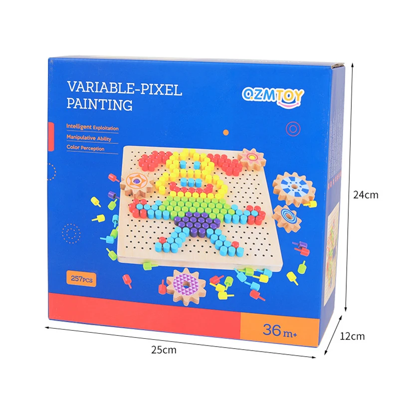 

Children's jigsaw puzzle toy wooden mushroom nail combination assembling board baby intellectual development puzzle