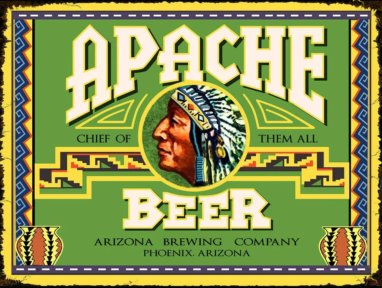 

Vintage Arizona Apache Ale Ad Reproduction Steel Sign Bar Decor Aluminum Metal Signs Tin Plaques Wall Poster
