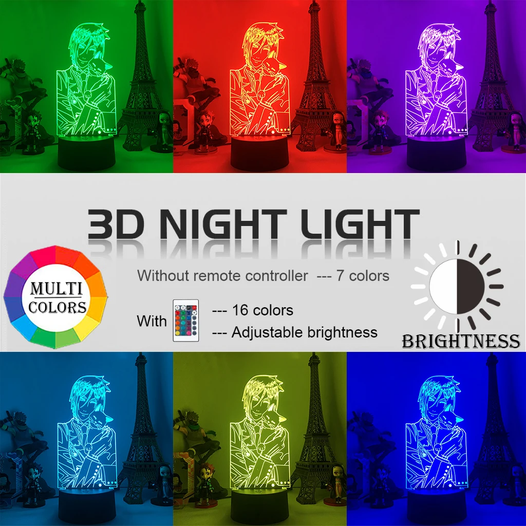 3D Светодиодная лампа для косплея Темный дворецкий аниме Рисунок Ночной