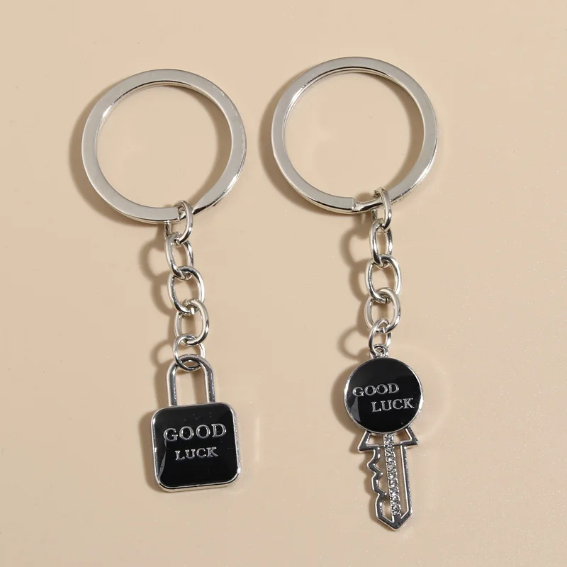 

1Set(2pcs) Cute Enamel Keychain Key And Lock Key Ring Good Luck Letter Key Chains For Couple Friendship Gifts Handmade Jewelry