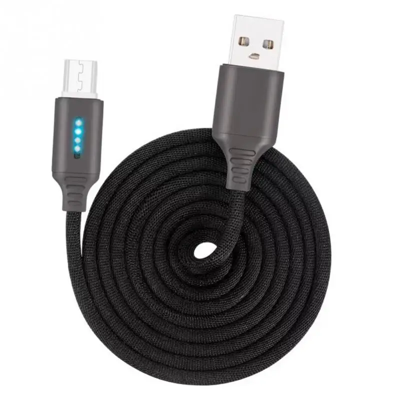 Black Android Нейлоновый зарядный кабель Micro USB быстрая зарядка с мигающим светом дисплей type-C Android телефон быстрое зарядное устройство Шнур для iPhone 1 м - Цвет: Black Android