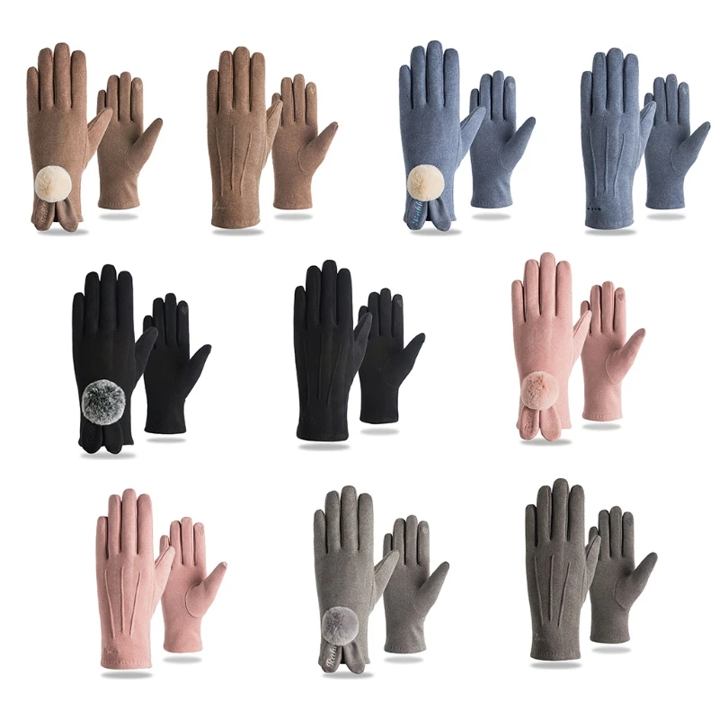 

Korean Women Winter Warm Thin Touch Screen Gloves Cute Rabbit Ears Pompom Letters Elastic Stretch Outdoor Driving Full Finger Mi